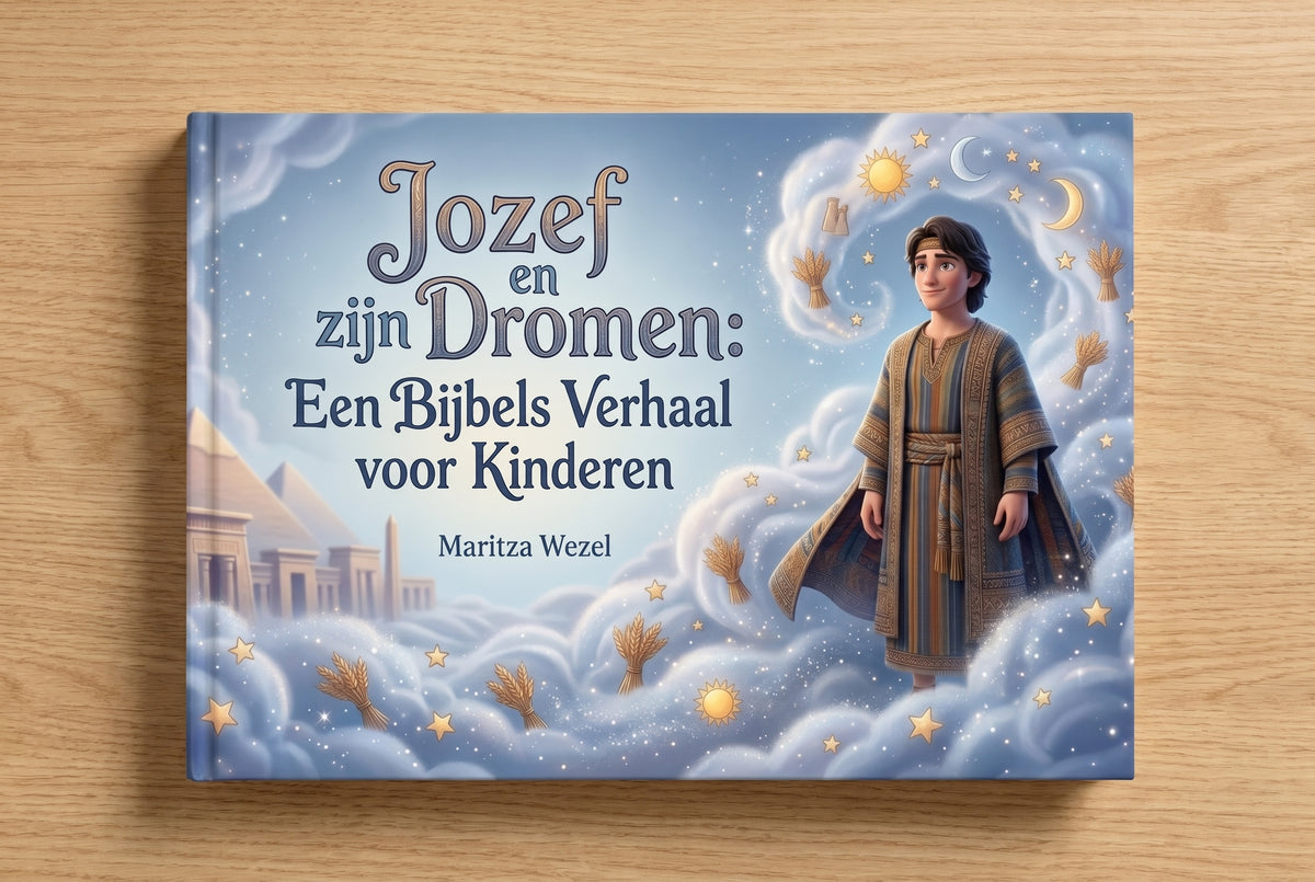 Voorplat van Jozef en zijn dromen met Jozef in een kleurrijke jas omringd door sterren, zon en maan