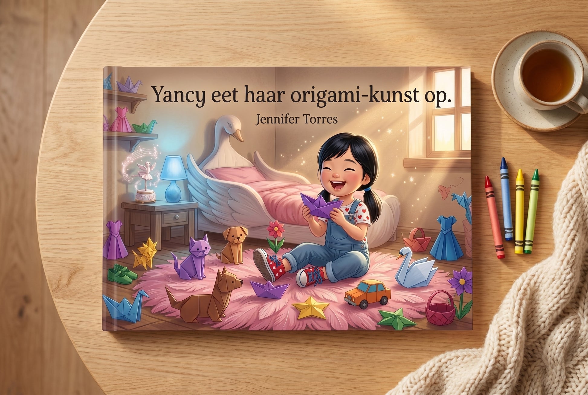 Yancy eet haar origami-kunst op