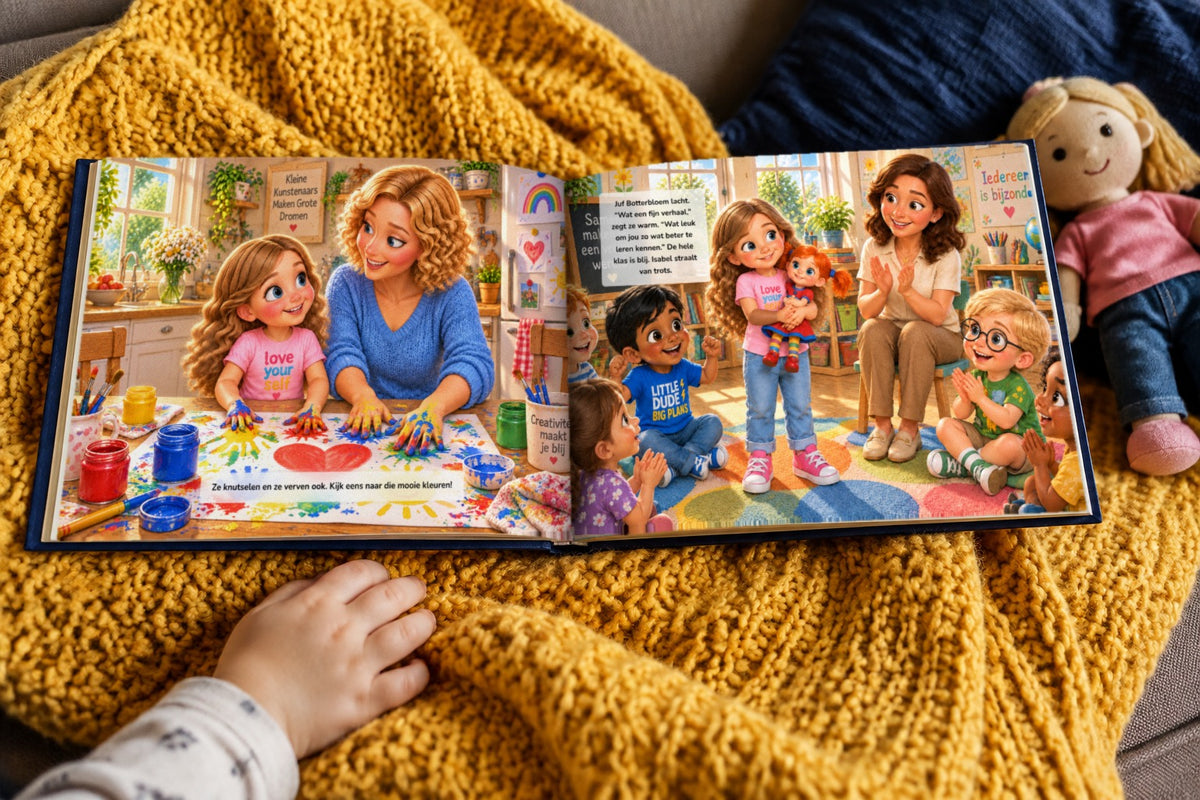 De drie op ontdekkingsreis. Wie is Isabel? - open boek op een plaid