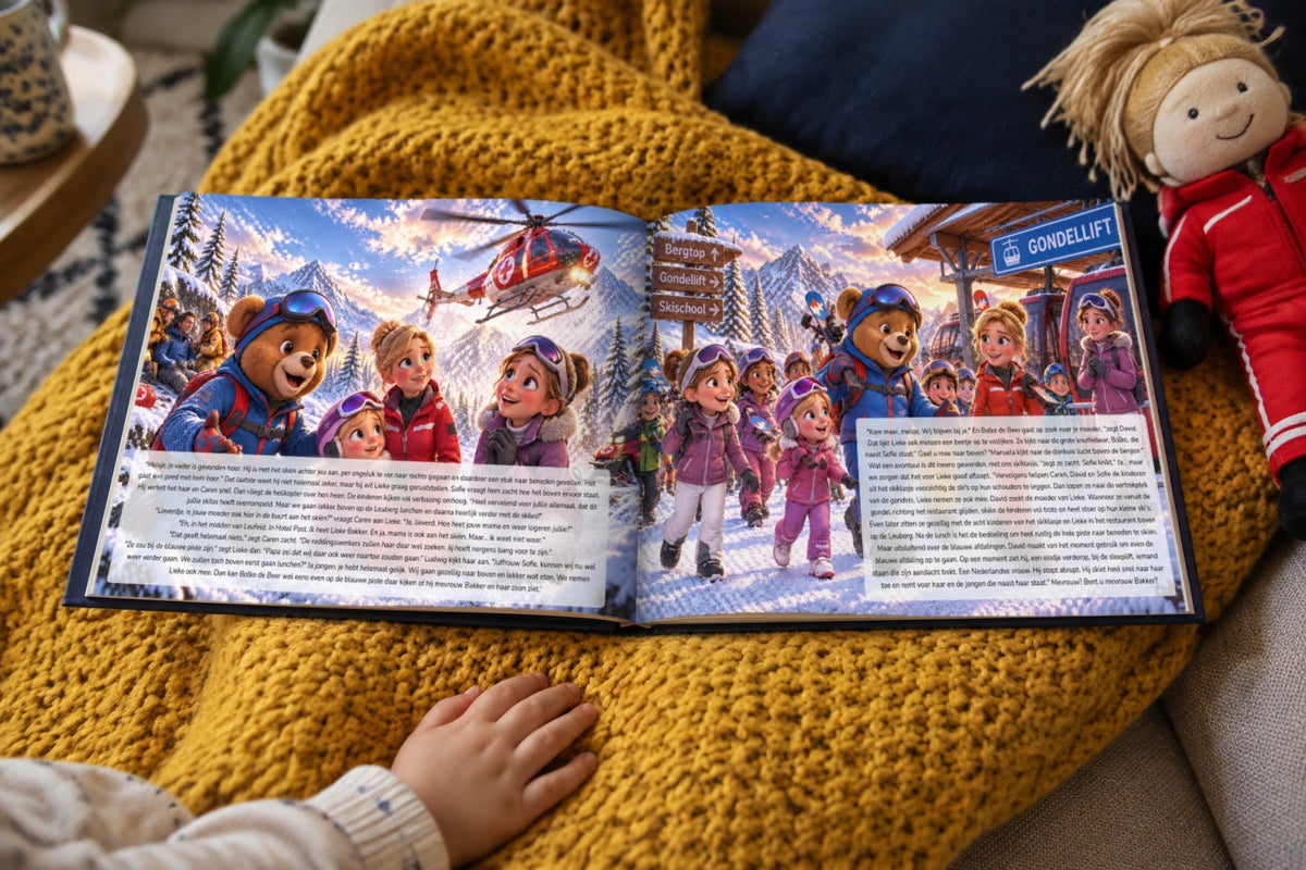Het kinderklasje - open boek op een plaid