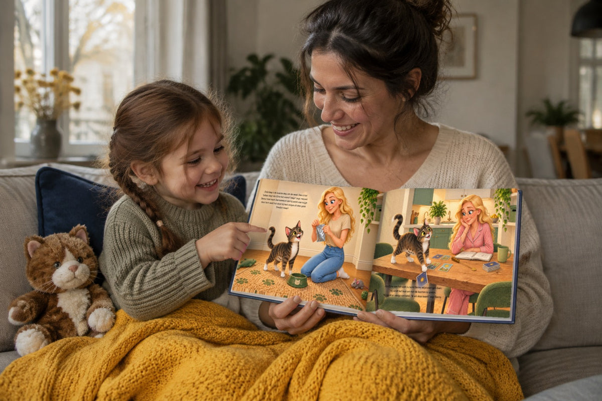 Benny leert woordjes en trucjes met Eline - samen lezen in bed