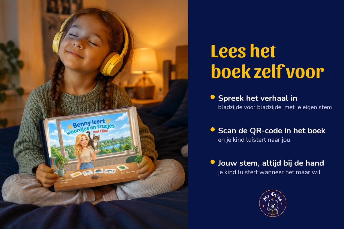 Benny leert woordjes en trucjes met Eline - voorlezen in je eigen stem