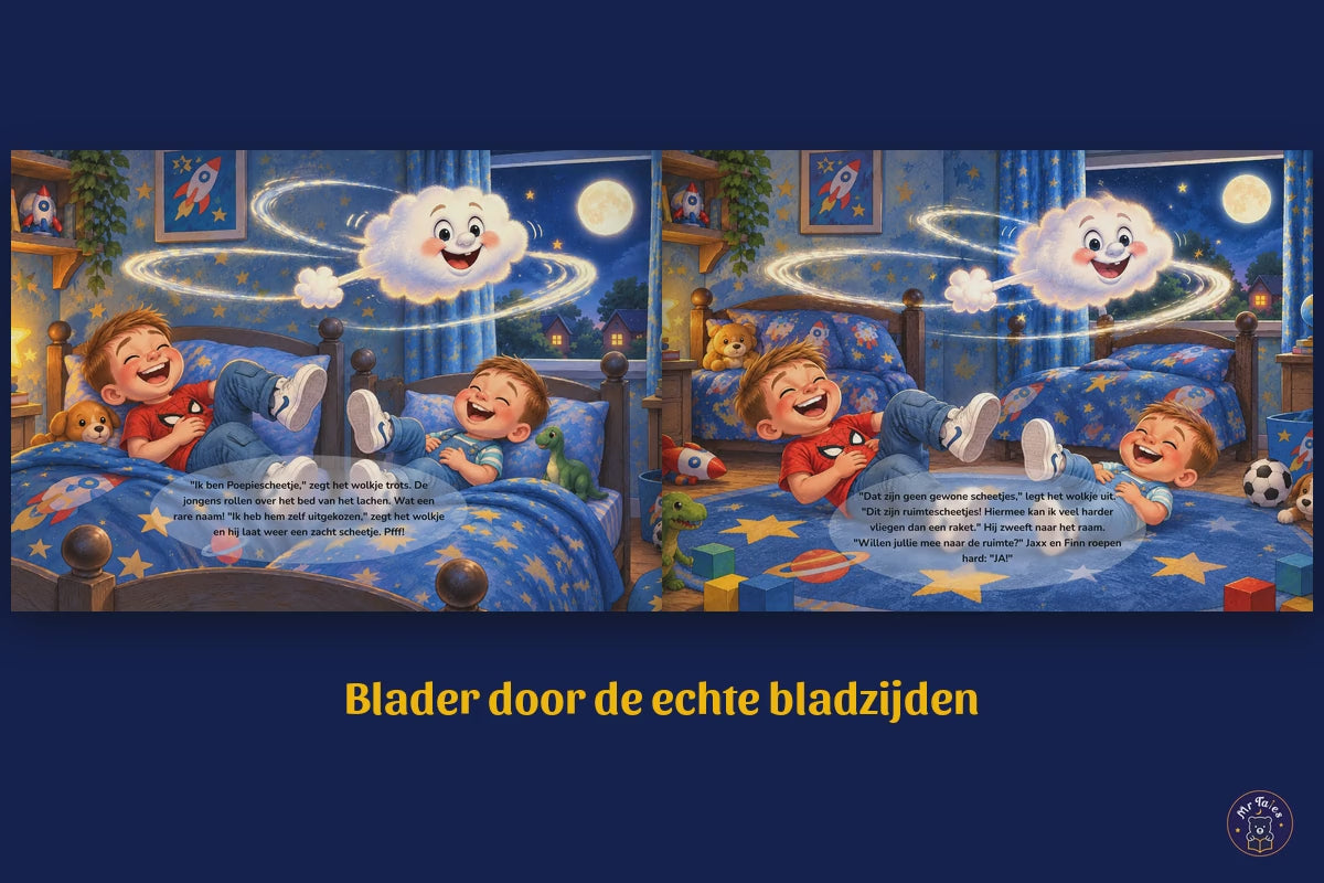Jaxx & Finn en Poepiescheetje in de ruimte - blader door de echte bladzijden